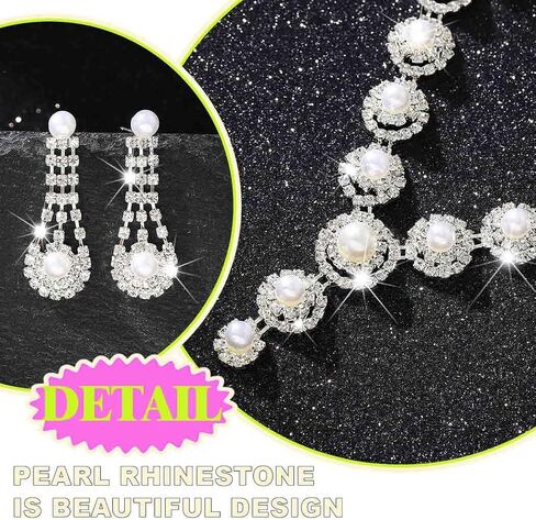 Sixexey Pearl Rhinestone Jewelry Set Prom Necklace Earrings for Women | White Pearl Jewelry Bridal Wedding Prom Costume Jewelry Accessories for Women in Saudi Arabia