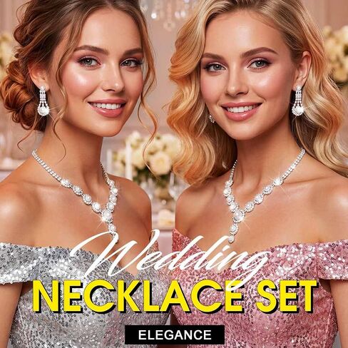 Sixexey Pearl Rhinestone Jewelry Set Prom Necklace Earrings for Women | White Pearl Jewelry Bridal Wedding Prom Costume Jewelry Accessories for Women in Saudi Arabia
