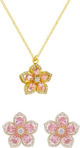 coadipress Crystal Flower Necklace Earrings Set for Women Bohemian Vintage Camellia Flower Pendant Necklace Dainty Rhinestone Flower Stud Earrings Birthday Charm Jewelry in Kuwait