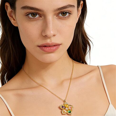 coadipress Crystal Flower Necklace Earrings Set for Women Bohemian Vintage Camellia Flower Pendant Necklace Dainty Rhinestone Flower Stud Earrings Birthday Charm Jewelry in Kuwait