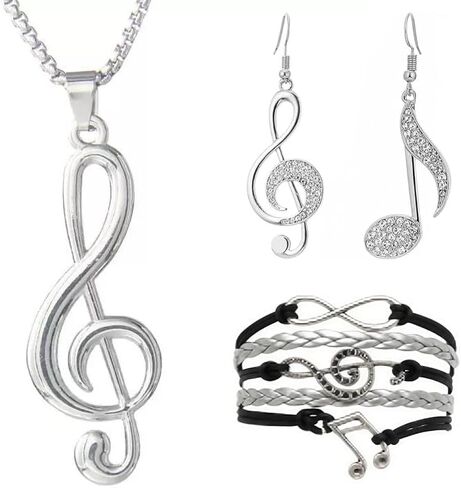 3PCS Musical Note Necklace Earrings Bracelet Set for Women Crystal Music Note Dangle Earrings Pendant Necklace Adjustable Music Bracelet Fashion Jewelry Gifts for Women Music Lover in Kuwait