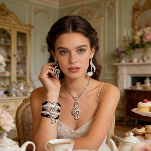 3PCS Musical Note Necklace Earrings Bracelet Set for Women Crystal Music Note Dangle Earrings Pendant Necklace Adjustable Music Bracelet Fashion Jewelry Gifts for Women Music Lover in Kuwait
