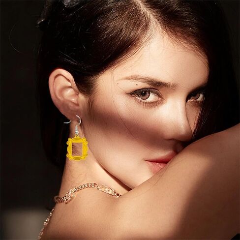 WCRAZYE Friends Earrings Necklace Brooch Set for Women Unique Yellow TV Show Merchandise Friend Themed Frame Necklace Monica Peephole Door Frame Dangle Drop Earring 90s Themed Jewelry Gift in Kuwait