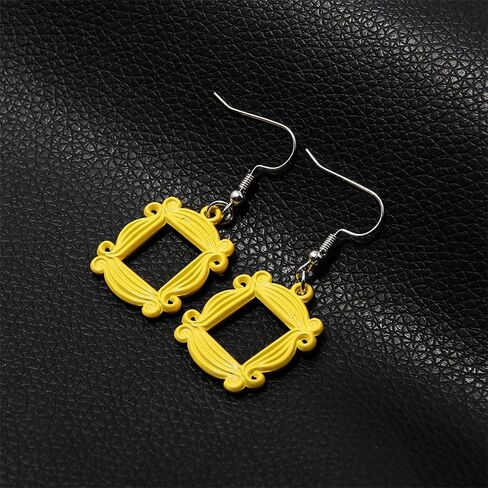 WCRAZYE Friends Earrings Necklace Brooch Set for Women Unique Yellow TV Show Merchandise Friend Themed Frame Necklace Monica Peephole Door Frame Dangle Drop Earring 90s Themed Jewelry Gift in Kuwait