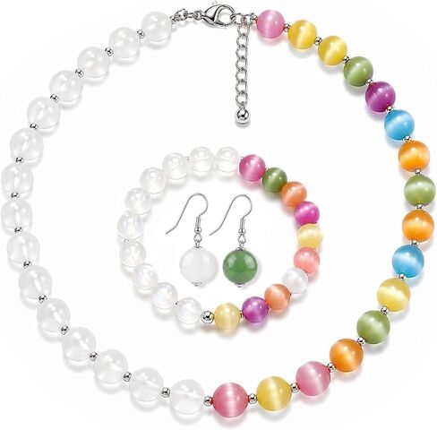 Dopamine Necklace Uv Reactive Necklace Jewelry Colorful Rainbow Beaded Necklaces Dopamine Jewelry Set Uv Color Mood Necklaces Bracelet Earrings Summer Beach Vacation Gifts for Women in Saudi Arabia