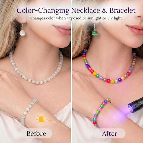 Dopamine Necklace Uv Reactive Necklace Jewelry Colorful Rainbow Beaded Necklaces Dopamine Jewelry Set Uv Color Mood Necklaces Bracelet Earrings Summer Beach Vacation Gifts for Women in Saudi Arabia