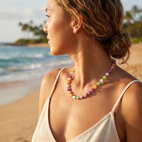 Dopamine Necklace Uv Reactive Necklace Jewelry Colorful Rainbow Beaded Necklaces Dopamine Jewelry Set Uv Color Mood Necklaces Bracelet Earrings Summer Beach Vacation Gifts for Women in Saudi Arabia
