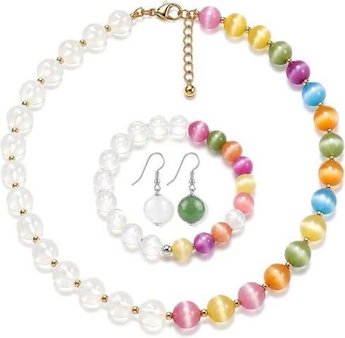 Dopamine Necklace Uv Reactive Necklace Jewelry Colorful Rainbow Beaded Necklaces Dopamine Jewelry Set Uv Color Mood Necklaces Bracelet Earrings Summer Beach Vacation Gifts for Women in Saudi Arabia
