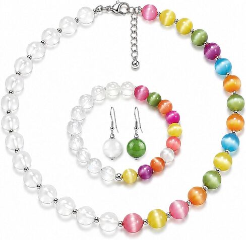 Dopamine Necklace Uv Reactive Necklace Jewelry Colorful Rainbow Beaded Necklaces Dopamine Jewelry Set Uv Color Mood Necklaces Bracelet Earrings Summer Beach Vacation Gifts for Women in Saudi Arabia