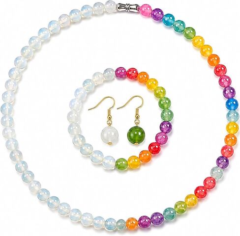 Dopamine Necklace Uv Reactive Necklace Jewelry Colorful Rainbow Beaded Necklaces Dopamine Jewelry Set Uv Color Mood Necklaces Bracelet Earrings Summer Beach Vacation Gifts for Women in Saudi Arabia