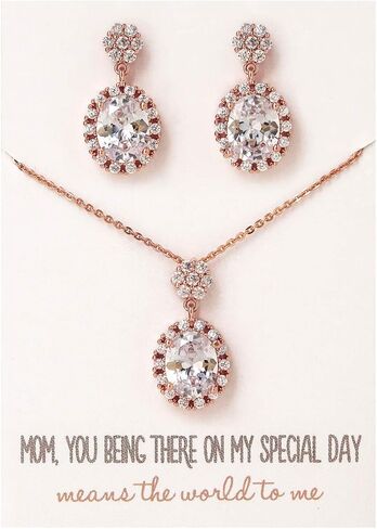 A+O Mother of the Bride or Groom Gift, Wedding Oval Earring and Necklace Jewelry Set in Silver, Gold, Rose Gold in Saudi Arabia