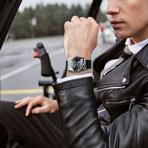 Men Military Skeleton Automatic Mechanical Wrist Watch Triangle Wristwatch Gifts for Men in Saudi Arabia