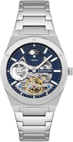 Thomas Earnshaw Men's 42.5mm Drake Dual Time Automatic Watch with Solid Stainless Steel Bracelet ES-8291 in Saudi Arabia