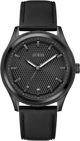 Guess Men's 44mm Watch - Black Leather Strap, Dial & Case in Kuwait