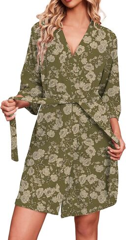 Ekouaer Robes for Women Waffle Knit Bathrobe Soft Lightweight Knee Length Loungewear S-XXL in Kuwait
