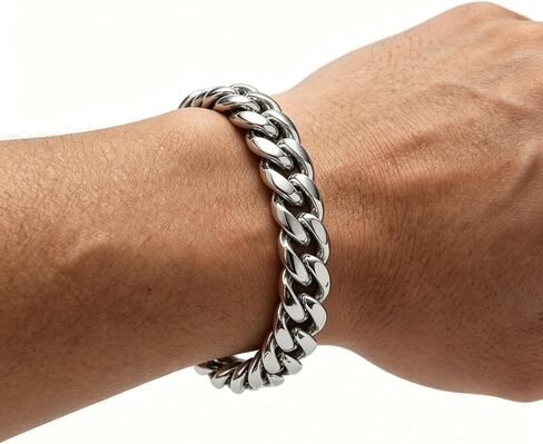 12mm Cuban Link Bracelet For Men Stainless Steel Mens Silver Bracelet, 9 Inch Chain Bracelet For Men. in Saudi Arabia