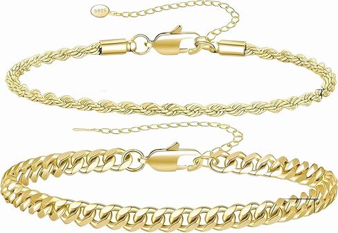 Mens Bracelet Set 6.5-8In - Bracelets for Men, Plated Stylish Snake Chain Bracelets 2mm/5mm Cuban Chain Bracelets, Gift for Men, Dad, Husband, Boyfriend in Kuwait