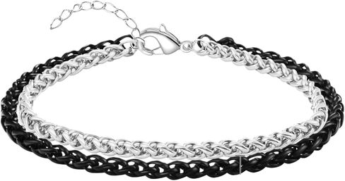 Mens Bracelet Set 6.5-8In - Bracelets for Men, Plated Stylish Snake Chain Bracelets 2mm/5mm Cuban Chain Bracelets, Gift for Men, Dad, Husband, Boyfriend in Kuwait