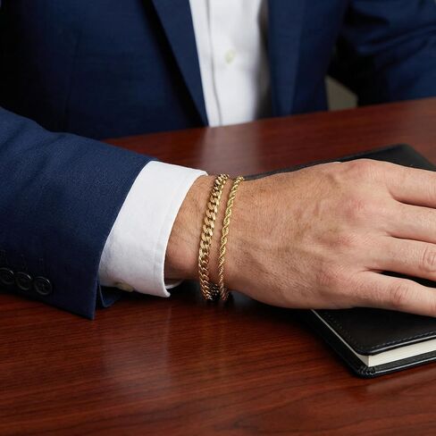 Mens Bracelet Set 6.5-8In - Bracelets for Men, Plated Stylish Snake Chain Bracelets 2mm/5mm Cuban Chain Bracelets, Gift for Men, Dad, Husband, Boyfriend in Kuwait