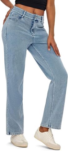 High Waisted Straight Leg Jeans for Women – Soft Stretchy Denim, Classic Fit – Great for Work, Travel in Saudi Arabia