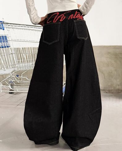 Baggy Jeans for Women Wide Leg Vintage Star Print Y2K 90s Streetwear Denim Pants Casual Loose Fit Long Trousers in Kuwait