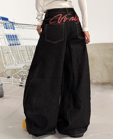 Baggy Jeans for Women Wide Leg Vintage Star Print Y2K 90s Streetwear Denim Pants Casual Loose Fit Long Trousers in Kuwait