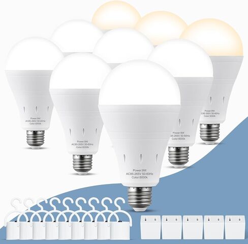 3 Pack Rechargeable Light Bulbs, Battery Emergency Light Bulb 9W Up to 24 Hours, 6000K Daylight White, Battery Backup Light Bulb for Home Power Failure in Kuwait