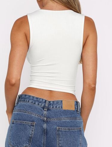 TiulZial Women's Crop Tank Top Deep V Neck Sleeveless Going Out Top Sexy Double Lined Crop Tops Y2K Summer Slim Fit Top in Saudi Arabia