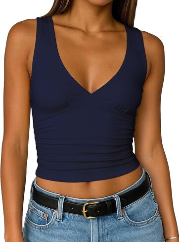 TiulZial Women's Crop Tank Top Deep V Neck Sleeveless Going Out Top Sexy Double Lined Crop Tops Y2K Summer Slim Fit Top in Saudi Arabia