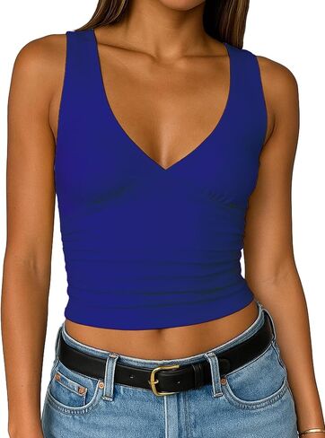 TiulZial Women's Crop Tank Top Deep V Neck Sleeveless Going Out Top Sexy Double Lined Crop Tops Y2K Summer Slim Fit Top in Saudi Arabia