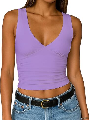 TiulZial Women's Crop Tank Top Deep V Neck Sleeveless Going Out Top Sexy Double Lined Crop Tops Y2K Summer Slim Fit Top in Saudi Arabia