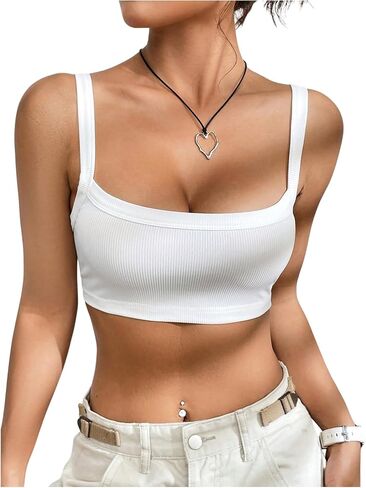 OYOANGLE Women's Y2K Ribbed Knit Cropped Cami Top Sleeveless Slim Fitted Casual Basic Camisole in Saudi Arabia