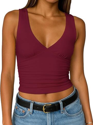 TiulZial Women's Crop Tank Top Deep V Neck Sleeveless Going Out Top Sexy Double Lined Crop Tops Y2K Summer Slim Fit Top in Saudi Arabia
