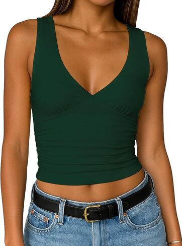 TiulZial Women's Crop Tank Top Deep V Neck Sleeveless Going Out Top Sexy Double Lined Crop Tops Y2K Summer Slim Fit Top in Saudi Arabia