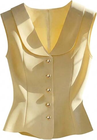 WDIRARA Women's Button Down Tank Top Collar Sleeveless Vest Business Dressy Tops in Kuwait