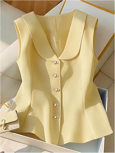 WDIRARA Women's Button Down Tank Top Collar Sleeveless Vest Business Dressy Tops in Kuwait
