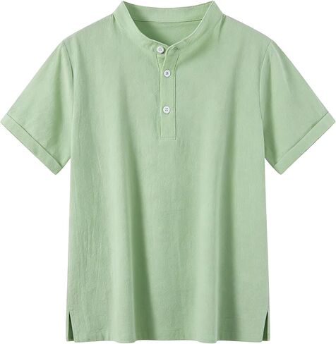 Funnycokid Boys Henley Shirts Short Sleeve Liene Shirt for Size 8-14 Kids Solid Button Down T-Shirt Summer Casual Tee in Saudi Arabia