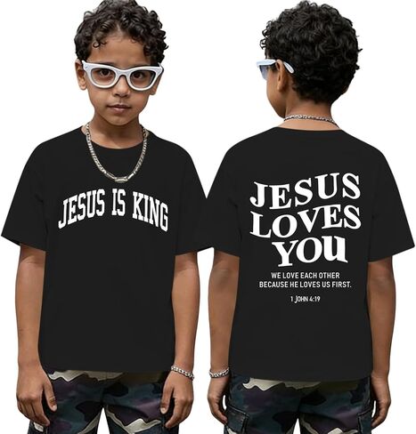 Boys Jesus Love You Christian Shirts God Faith Religious Bible Verse T Shirt Kids Jesus is King Graphic Cotton Tees in Saudi Arabia