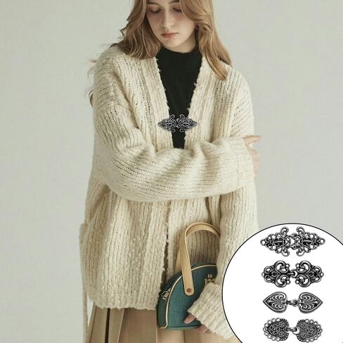 Four Vintage Sweater Clips for Women,Retro Metal Shawl Clips to Hold Sweater Together,Back Cinch Cardigan and Dress Clip in Saudi Arabia