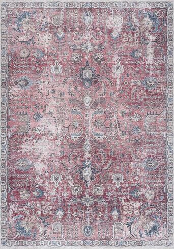 Hauteloom Wentworth Collection Lara - Machine Washable Oriental Hallway, Entryway, Kitchen Runner Rug - Abstract Vintage Distressed Boho Style - Burgundy, Red, Pink - 2'7"x10' in Saudi Arabia