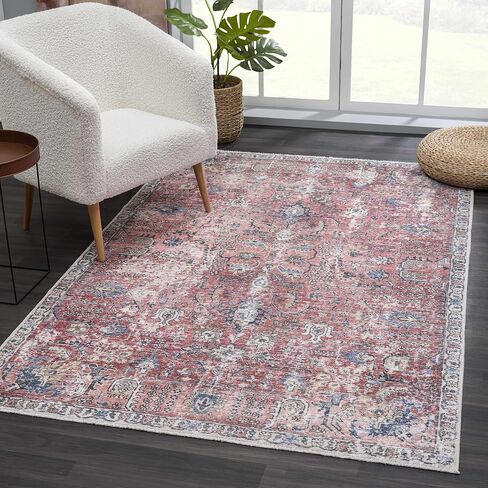 Hauteloom Wentworth Collection Lara - Machine Washable Oriental Hallway, Entryway, Kitchen Runner Rug - Abstract Vintage Distressed Boho Style - Burgundy, Red, Pink - 2'7"x10' in Saudi Arabia