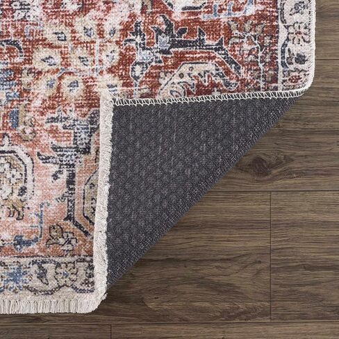 Hauteloom Wentworth Collection Lara - Machine Washable Oriental Hallway, Entryway, Kitchen Runner Rug - Abstract Vintage Distressed Boho Style - Burgundy, Red, Pink - 2'7"x10' in Saudi Arabia