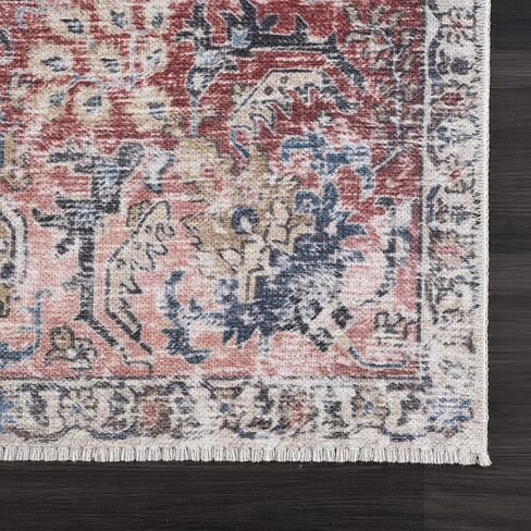 Hauteloom Wentworth Collection Lara - Machine Washable Oriental Hallway, Entryway, Kitchen Runner Rug - Abstract Vintage Distressed Boho Style - Burgundy, Red, Pink - 2'7"x10' in Saudi Arabia