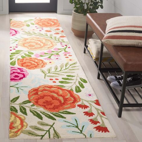 سجادة SAFAVIEH Easy Care Collection - 2'3" x 9'، عاجي وأخضر، تصميم زهور مصنوع يدويًا، مثالية لغرفة المعيشة وغرفة النوم وغرفة الطعام (ECR303A-29) in Kuwait