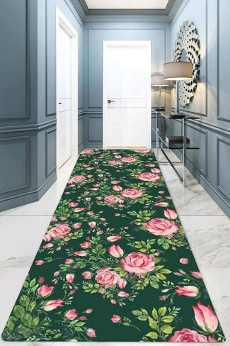 Distressed Flowers Pattern Pink Green Retro Runner Rug for Hallway Entryway Kitchen Laundry Bathroom Bedroom Boho Cute Extra Long Runner Carpet Washable No Slip Livingroom Dorm Floor Runner 2x5 in Saudi Arabia