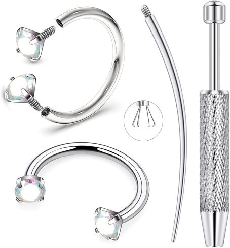 18G 16G F136 Titanium Horseshoe Rings, 8mm 10MM White CZ Septum Jewelry with Tool (4PCS) Nose Lip Cartilage Piercing in Saudi Arabia