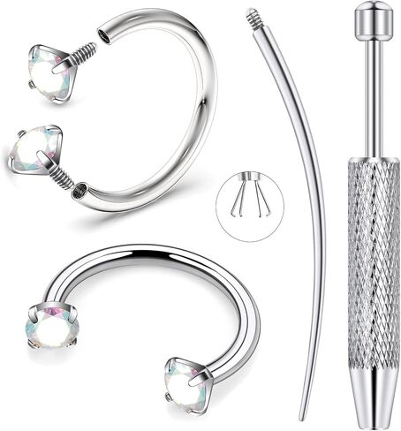 18G 16G F136 Titanium Horseshoe Rings, 8mm 10MM White CZ Septum Jewelry with Tool (4PCS) Nose Lip Cartilage Piercing in Saudi Arabia