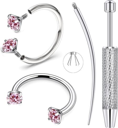 18G 16G F136 Titanium Horseshoe Rings, 8mm 10MM White CZ Septum Jewelry with Tool (4PCS) Nose Lip Cartilage Piercing in Saudi Arabia