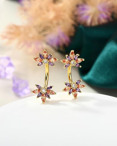 COCHARM Colorful Lotus Belly Button Rings, 14G Both End Belly Navel Rings for Women, Gold Plated Navel Piercing Jewelry Stainless Steel 8/10MM in Kuwait