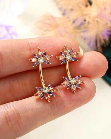 COCHARM Colorful Lotus Belly Button Rings, 14G Both End Belly Navel Rings for Women, Gold Plated Navel Piercing Jewelry Stainless Steel 8/10MM in Kuwait